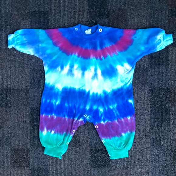 Vintage Baby Tie Dye One Piece Long Sleeve Cotton Jumpsuit Size 6 months Unisex - Picture 1 of 10